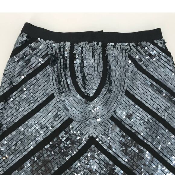 Club Monaco Black Blue Chevron Stripe Sequins A-Line Skirt Size 4 - Picture 2 of 10